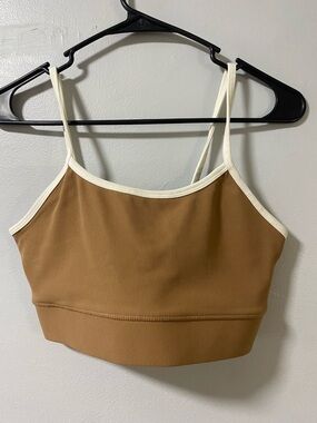 Camel Brown Cropped Tank Top with Cream Trim